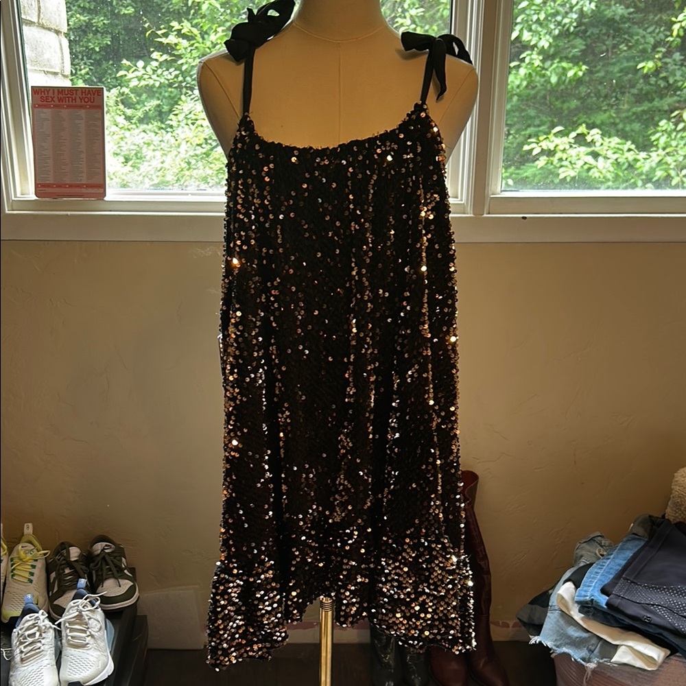 Free People Black and Gold Sequin Mini Dress